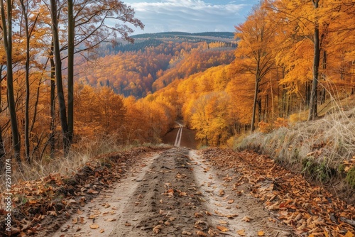 Winding Dirt Road Through Autumn Forest