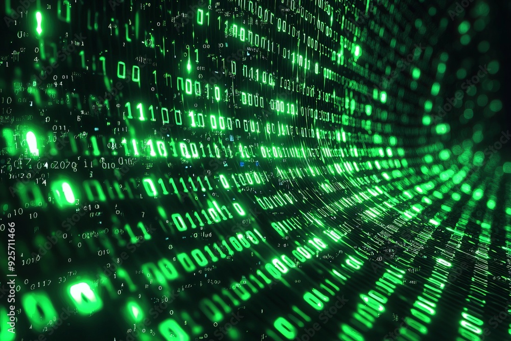 Green Dark Binary Code with Data Streaming Background created with Generative AI Green Dark Binary Code with Data Streaming Background created with Generative AI