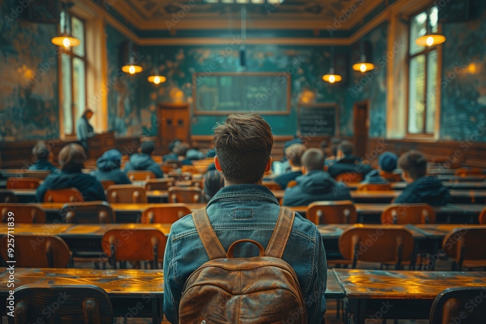 Naklejka premium Student in Vintage Classroom