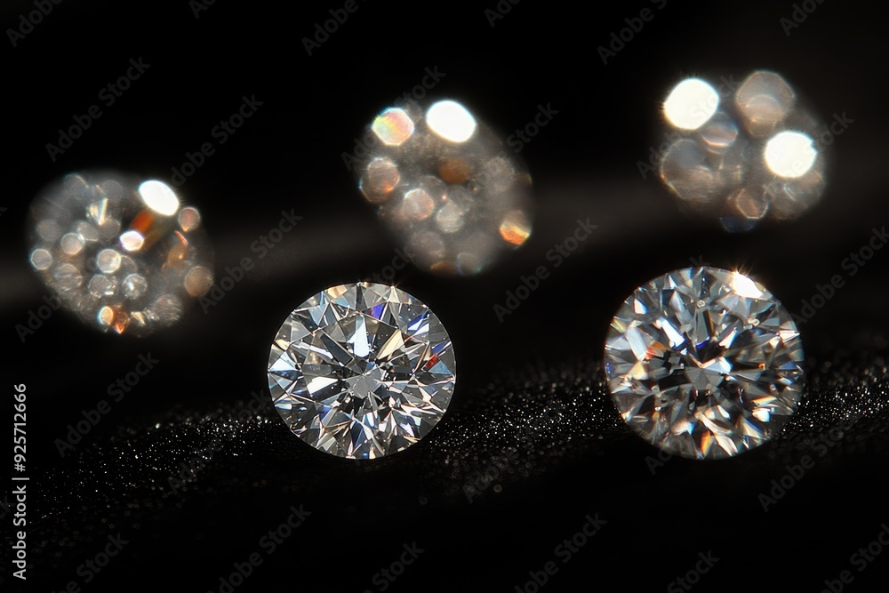 Two Sparkling Diamonds on a Black Background with Bokeh Lights Two Sparkling Diamonds on a Black Background with Bokeh Lights