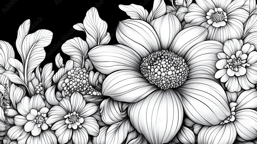 coloring page line art background with flowers coloring page line art background with flowers