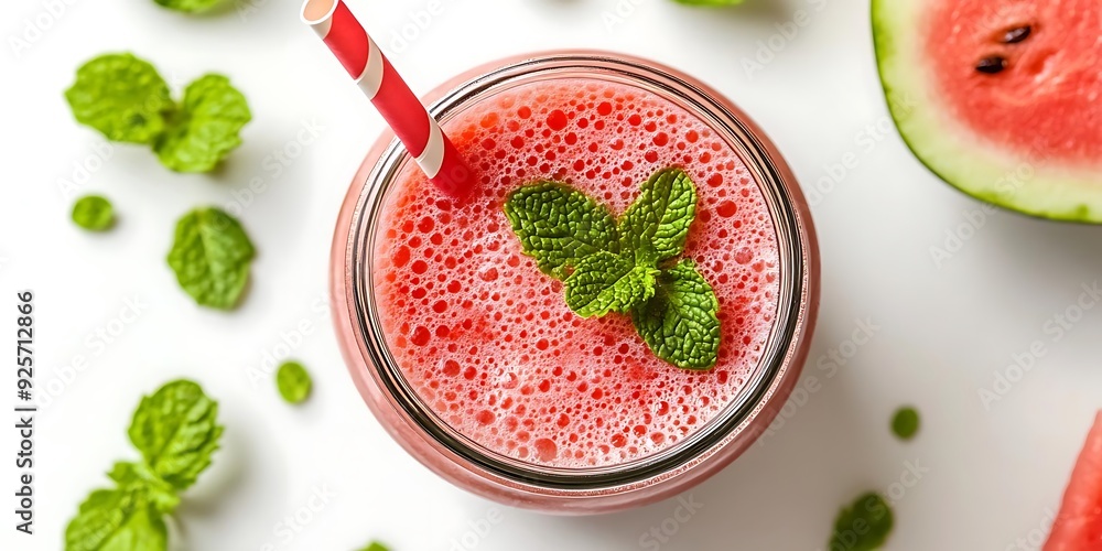Watermelon Smoothie with Mint, Close-up Photo Watermelon Smoothie with Mint, Close-up Photo