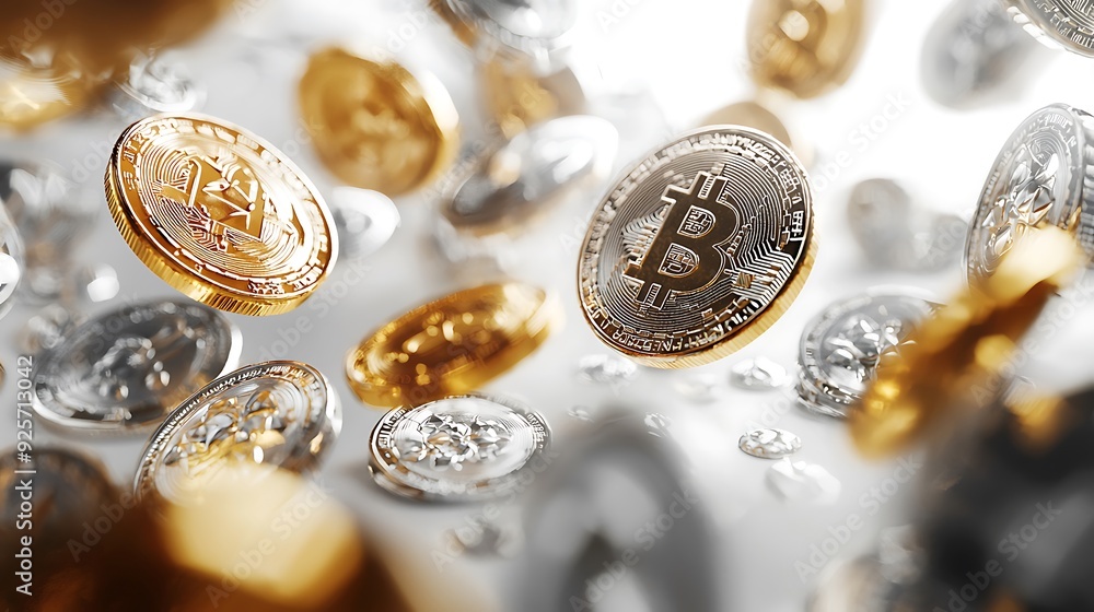 A 3D illustration of cryptocurrency, featuring digital coins that represent the innovative blockchain concept, set against a white background with clear copy space. A 3D illustration of cryptocurrency, featuring digital coins that represent the innovative blockchain concept, set against a white background with clear copy space.