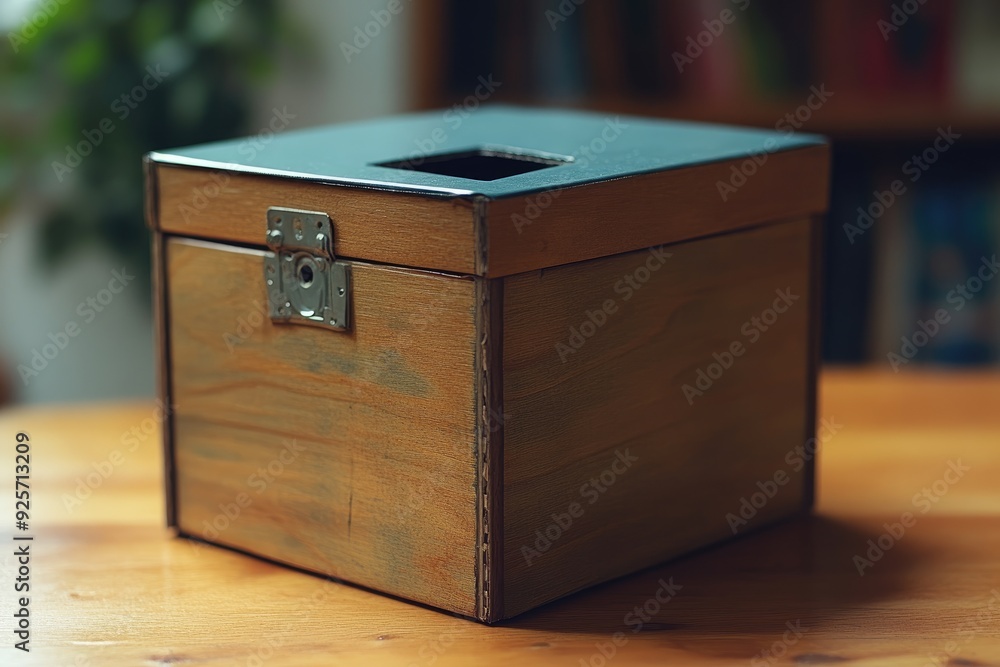 Wooden Box with Metal Clasp and a Cutout on the Top Wooden Box with Metal Clasp and a Cutout on the Top