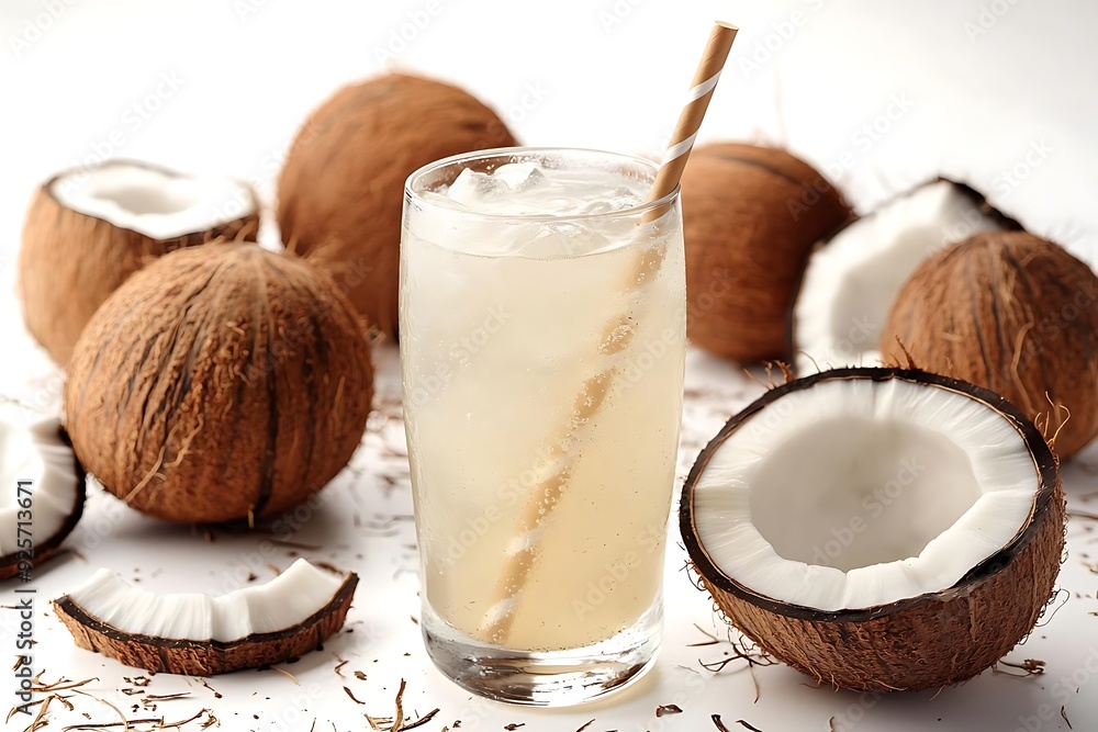 Refreshing Coconut Water with Ice and Straw - Photo Refreshing Coconut Water with Ice and Straw - Photo