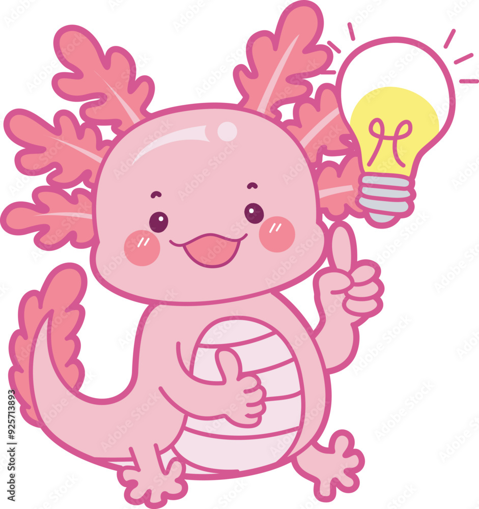 Fototapeta premium Illustration of cute axolotl activities icon. Funny pink axolotl in daily routine stickers.