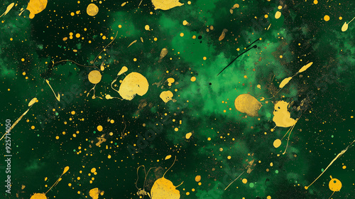 dynamic forest green and gold paint splatter art