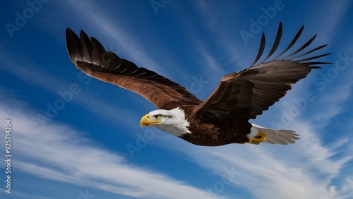 Harpy Eagle Flying with Blue Sky Background, Realistic Photo, Pattern Background, Wallpaper, Cover and Screen for Smartphone, Cell Phone, Computer, Laptop