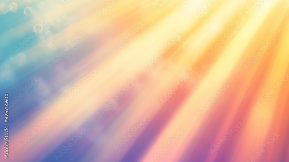 Obraz premium Abstract background with warm, softly illuminated light rays, enhanced by a gentle pastel gradient, creating a dreamy atmosphere.