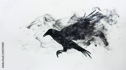 black smoke, white background, in the shape of bird photo