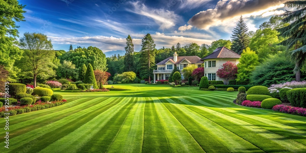 Fototapeta premium Pristine Lawnscape: spotless, manicured, green, lush, smooth, formal
