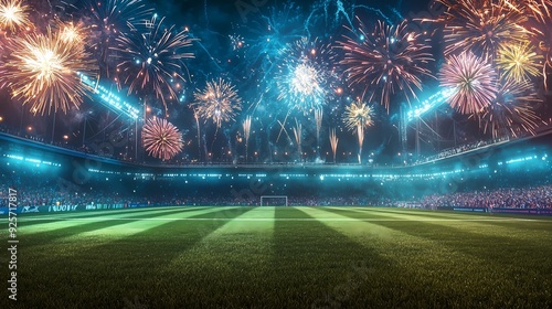 Fireworks Over Football Stadium.