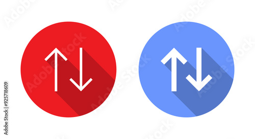 Arrows sort icon with long shadow. Item sorting button