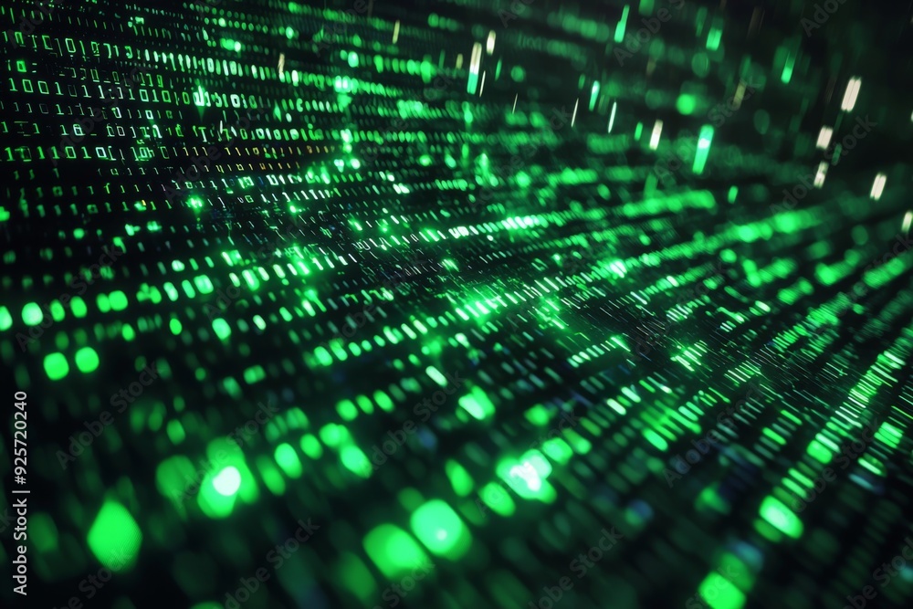 Green Dark Binary Code with Data Streaming Background created with Generative AI Green Dark Binary Code with Data Streaming Background created with Generative AI