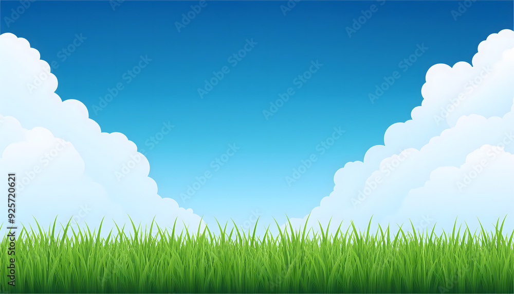 Obraz premium 蓝天白云下的绿色草地