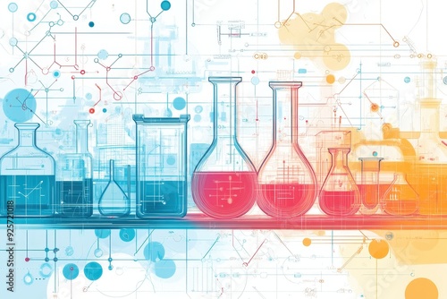 Futuristic Biotech Vector Collage with Hand-Drawn Icons and Laboratory Scenes in Scientific Colors