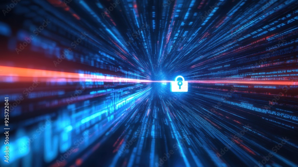 Obraz premium Futuristic 3D Search Bar Speeding Through Data Tunnel - Concept of Rapid Search Engine Processing