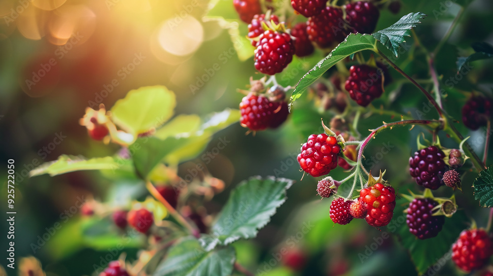 ripe fresh Blackberry plant with the greenery around in garden ripe fresh Blackberry plant with the greenery around in garden