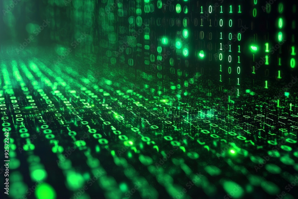 Green Dark Binary Code with Data Streaming Background created with Generative AI Green Dark Binary Code with Data Streaming Background created with Generative AI