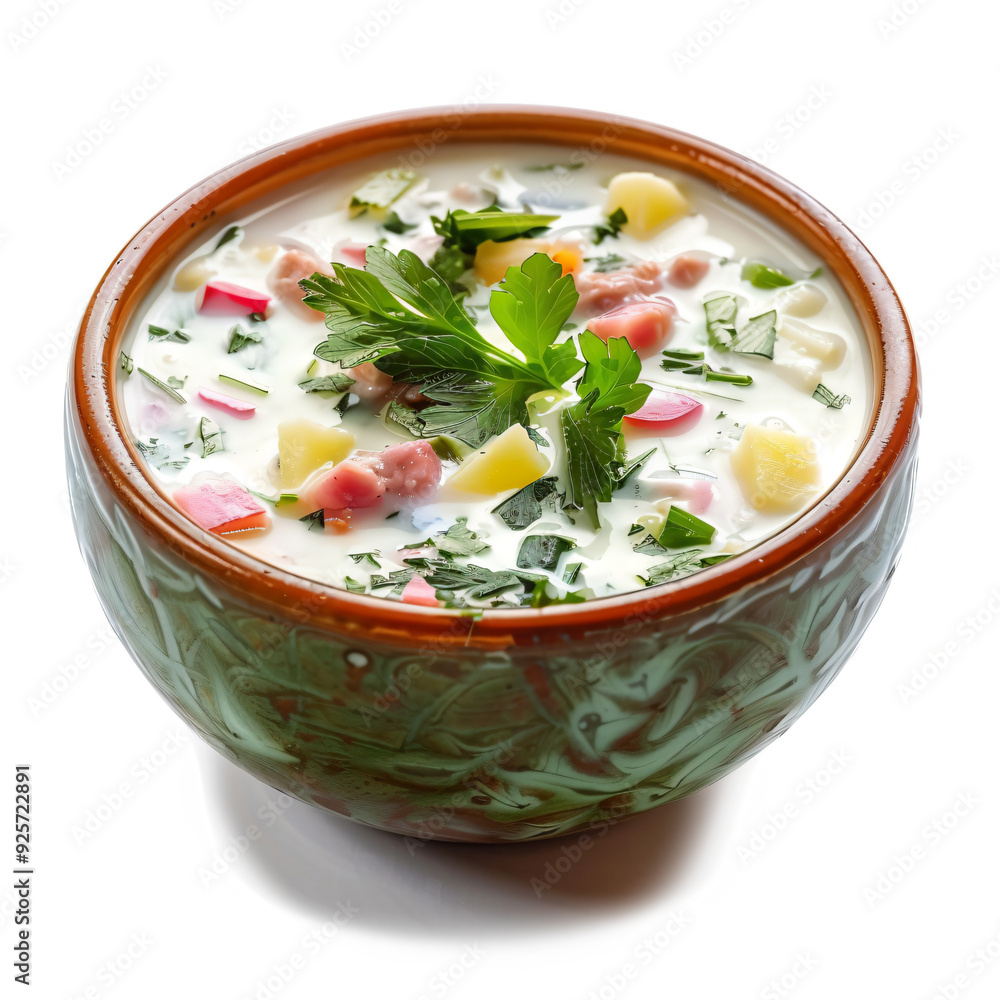 a bowl of soup with ham and vegetables a bowl of soup with ham and vegetables
