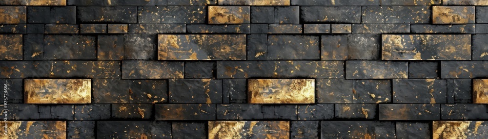 Textured stone wall with a modern design, featuring dark tones and golden accents for a stylish interior or exterior backdrop. Textured stone wall with a modern design, featuring dark tones and golden accents for a stylish interior or exterior backdrop.