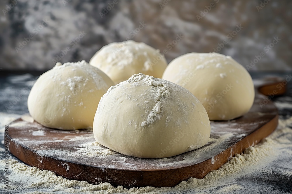 Bread dough sprinkled with flour on a wooden board in a rustic style Bread dough sprinkled with flour on a wooden board in a rustic style