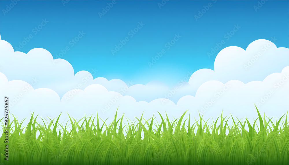 Obraz premium 绿草地上方的蓝天白云田园景色