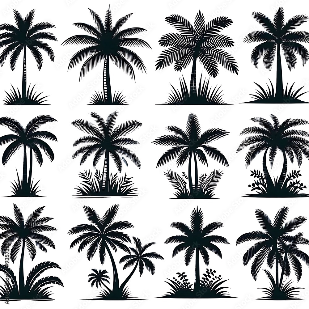 set of palm trees set of palm trees