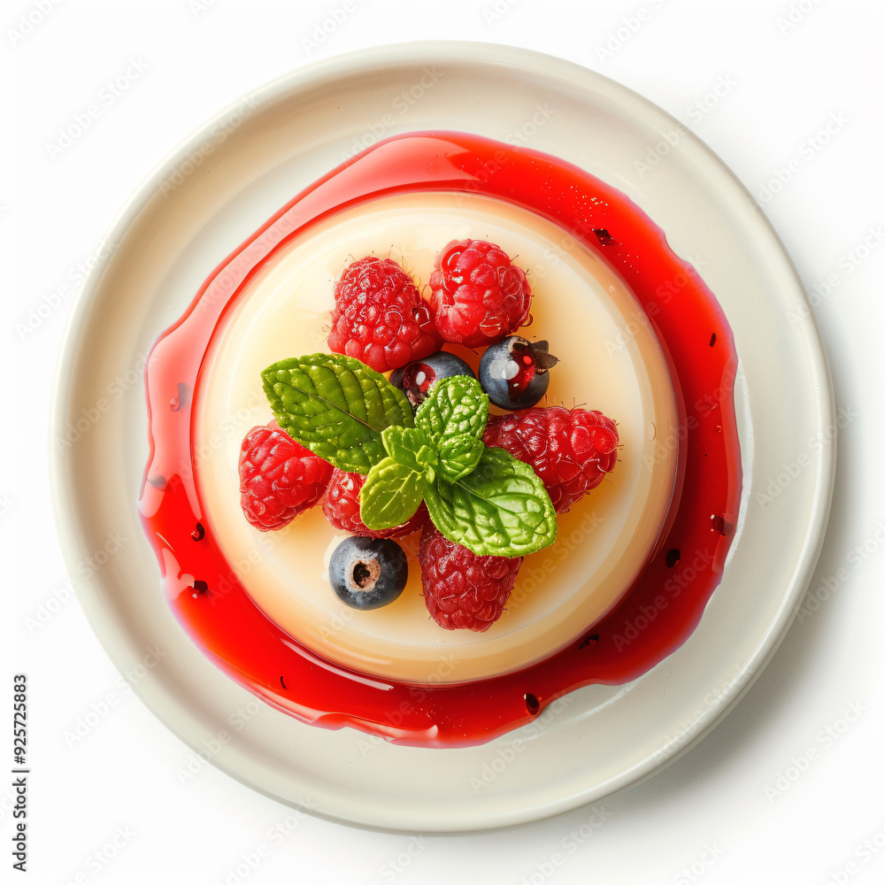 a dessert with berries and mint leaves on a plate a dessert with berries and mint leaves on a plate