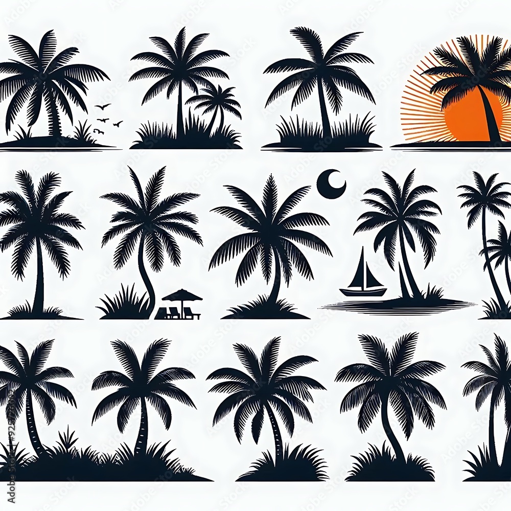 set of palm trees set of palm trees