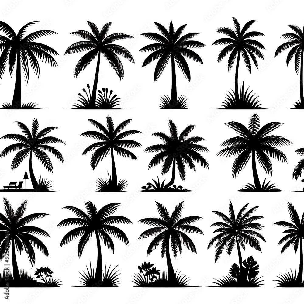 set of palm trees set of palm trees
