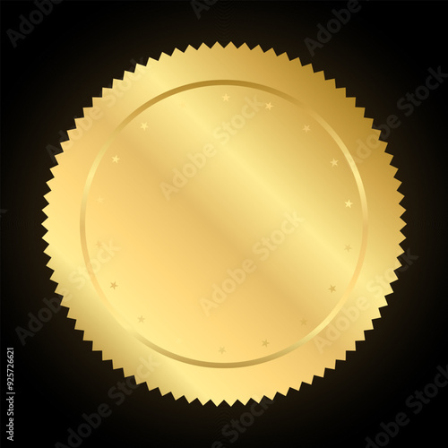 Gold medal winner, Golden Gradient Badge Round circle Realistic Vector with Decorations for winner sports awards, medallions for champion, anniversary jubilee celebration isolated on dark Background