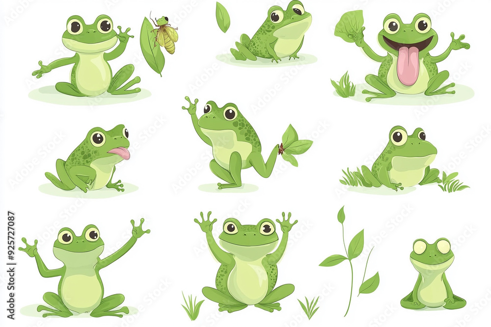 Cute frog characters set. Cute frog characters set.