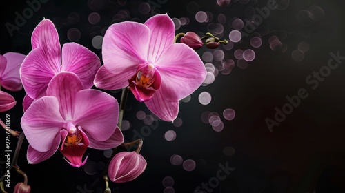 Pink orchid flowers on dark background