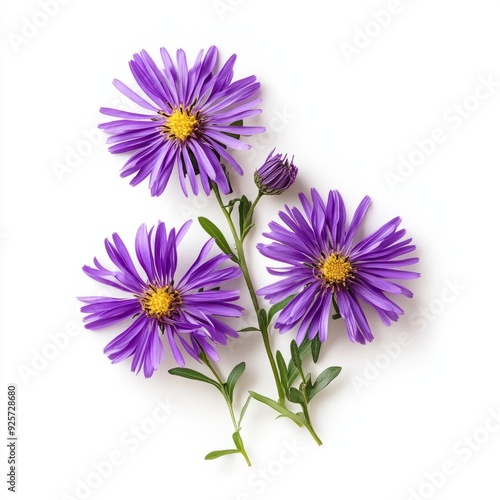 Close up of rurple aster flowers on an isolated white background photo