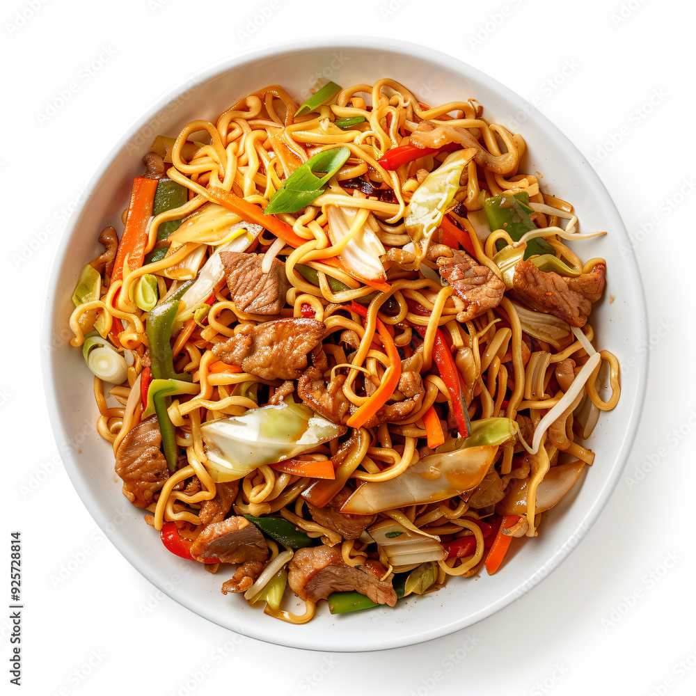a bowl of noodles with meat and vegetables