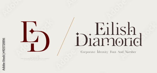 ED logo font and number. ci corporate identity modern luxury. Typography elegant beauty lettering serif italic fonts decorative brand wedding diamond jewelry logos. vector illustration