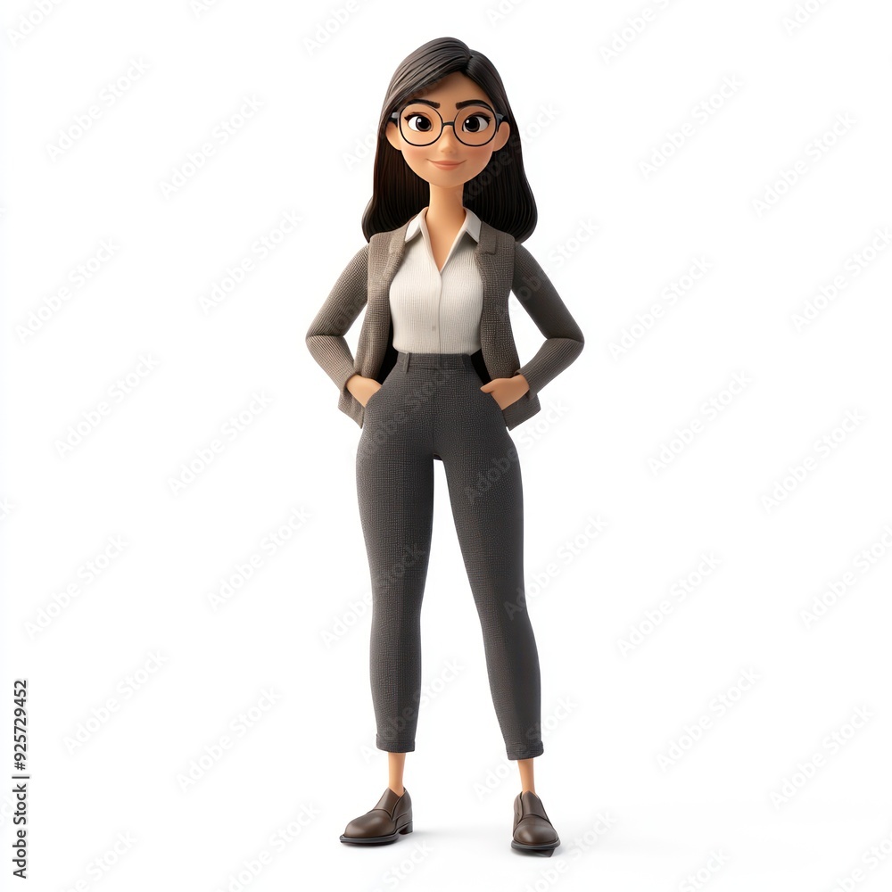 A stylized female character in business attire, exuding confidence and professionalism. A stylized female character in business attire, exuding confidence and professionalism.