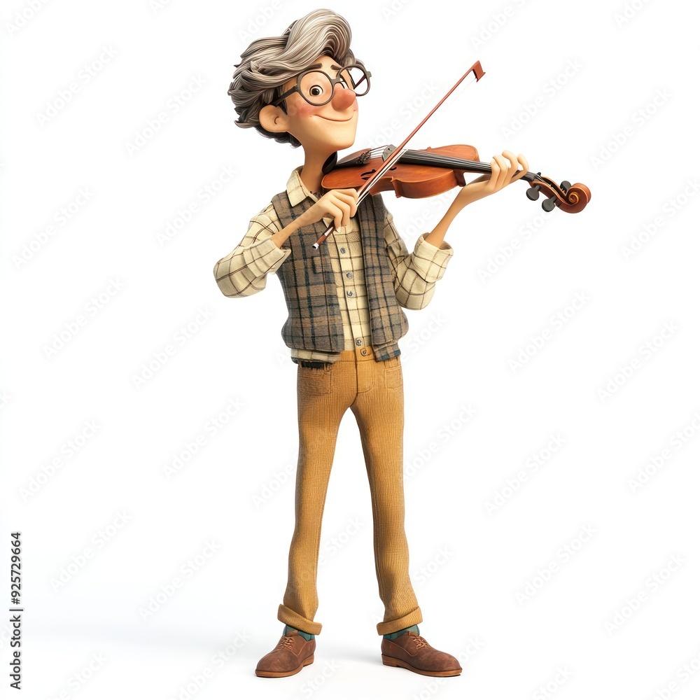 A cheerful animated character playing the violin, showcasing musical talent and creativity. A cheerful animated character playing the violin, showcasing musical talent and creativity.