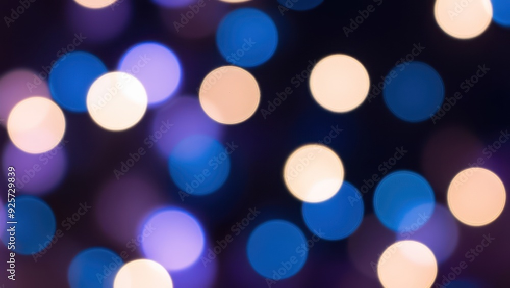 Fototapeta premium Soft, blurred bokeh lights in blue and purple create a magical atmosphere, perfect for festive celebrations and enhancing visual aesthetics