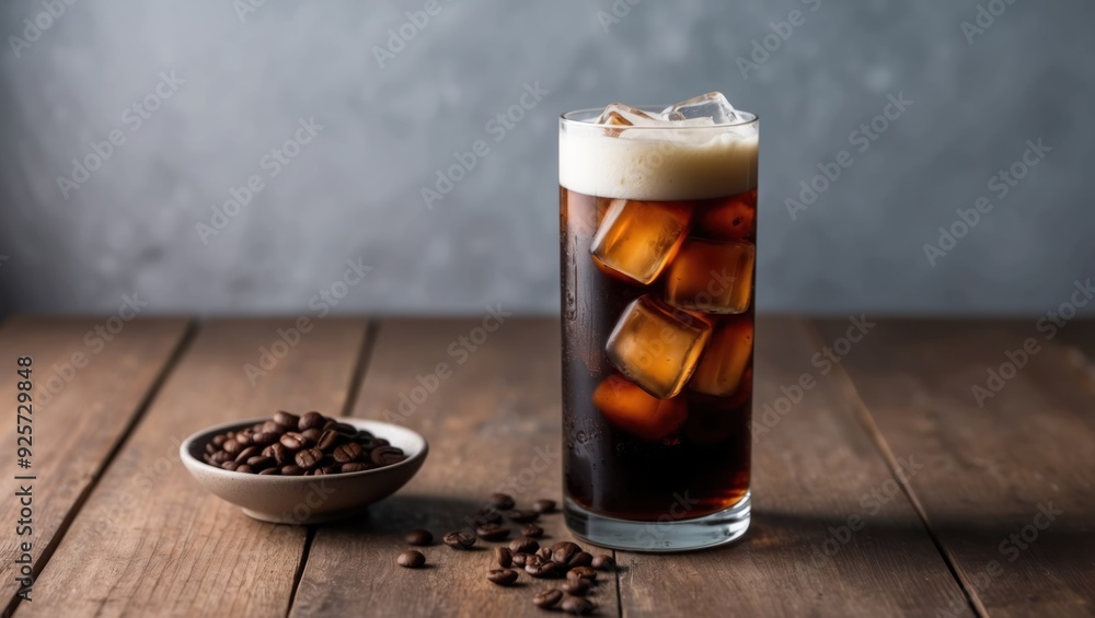 Chilled coffee beverage in a glass with ice, showcasing rich colors and appealing textures Perfect for summer refreshment or coffee breaks Chilled coffee beverage in a glass with ice, showcasing rich colors and appealing textures Perfect for summer refreshment or coffee breaks