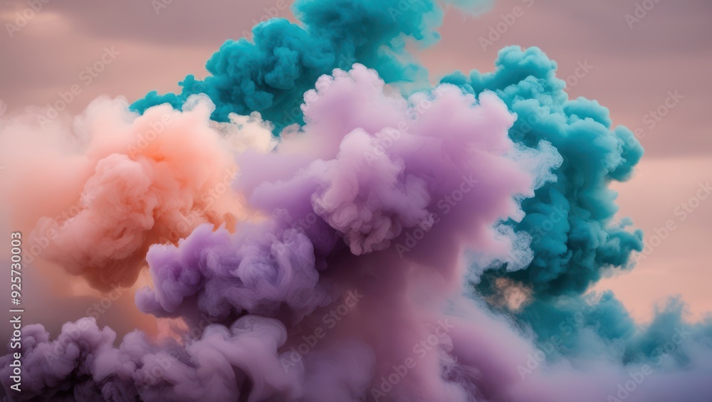 Colorful smoke clouds create a vibrant and artistic atmosphere, perfect for abstract concepts or celebrations, adding visual interest to any project Colorful smoke clouds create a vibrant and artistic atmosphere, perfect for abstract concepts or celebrations, adding visual interest to any project
