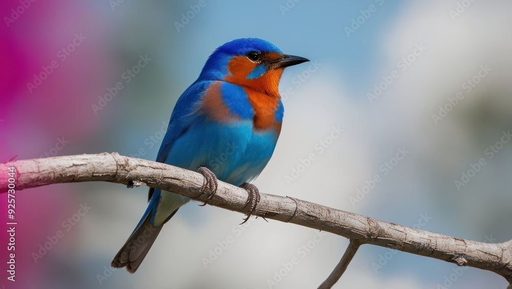 Vibrant blue and orange bird perched on a branch, showcasing colorful feathers against a blurred natural background, perfect for nature and wildlife themes Vibrant blue and orange bird perched on a branch, showcasing colorful feathers against a blurred natural background, perfect for nature and wildlife themes