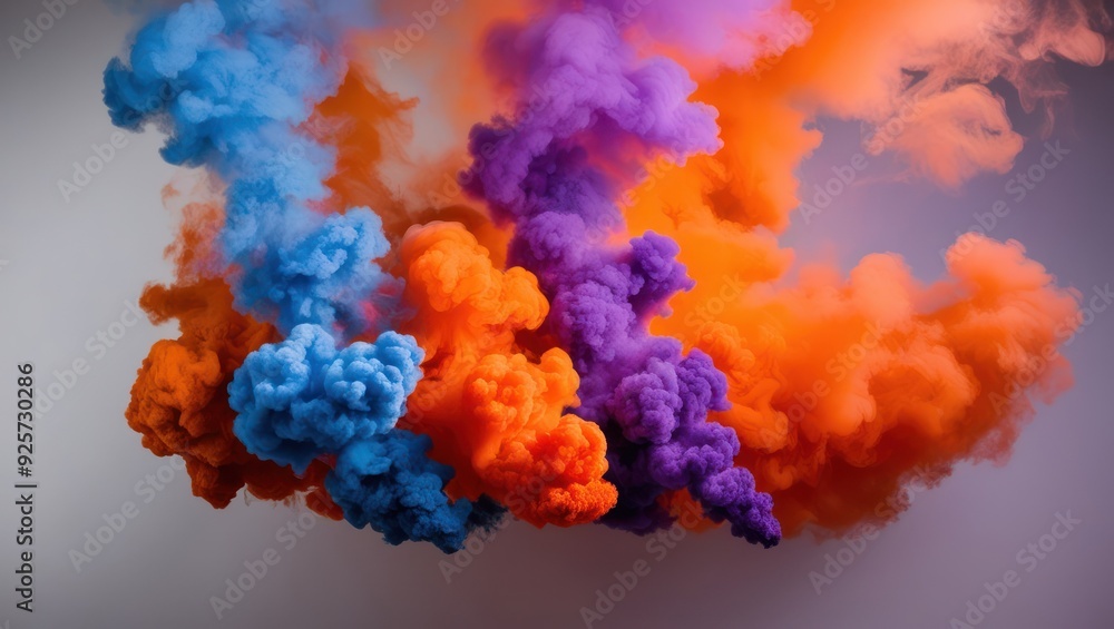 Fototapeta premium Vibrant smoke swirls in bright orange, blue, and purple hues, creating a dynamic and artistic atmosphere perfect for creative visual projects