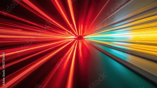 Vibrant combination of red, green, and yellow light streams showcasing dynamic motion and energy, ideal for themes of speed and technology