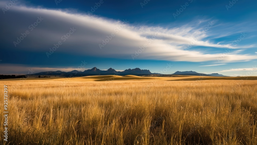 Vast plains under a dramatic sky create a serene landscape with mountains in the distance, embodying nature's beauty and tranquility Vast plains under a dramatic sky create a serene landscape with mountains in the distance, embodying nature's beauty and tranquility