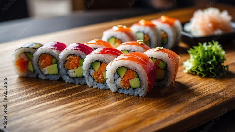 stock photography futomaki roll sushi served aesthetically in a wooden plate and table stock photography futomaki roll sushi served aesthetically in a wooden plate and table