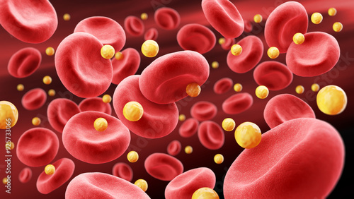 Tableau sur toile blood cell with cholesterol, 3d illustration.