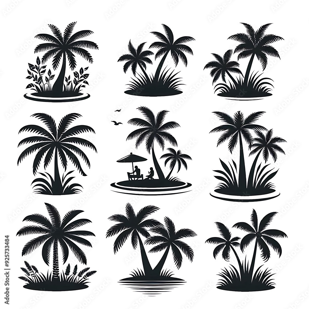 set of palm trees set of palm trees