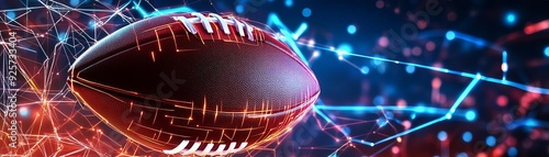 Futuristic American football background with neon lines and digital elements, representing modern sports technology